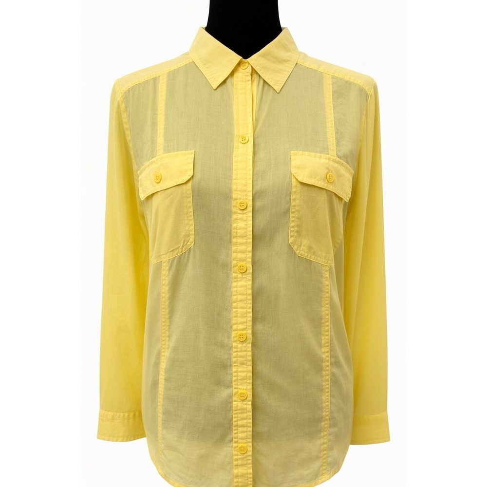 Chico's Womens Button Down Long‎ Sleeve Collared Blouse Size 1 Yellow Cotton